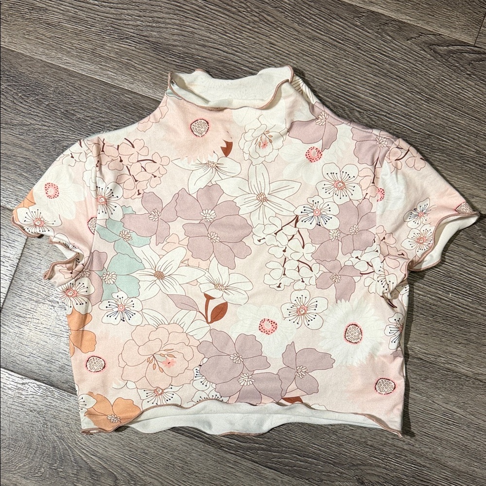 Floral Print Women's CroTop - Pink and Cream
